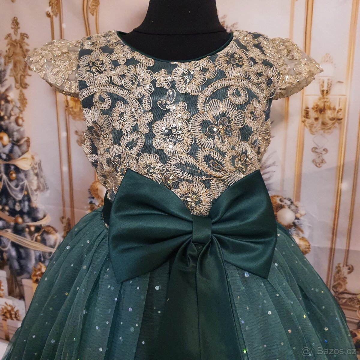 Dětské smaragdově společenské šaty - 3