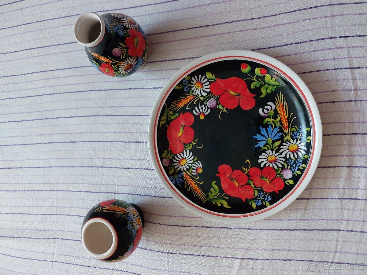 Malovaná keramika (talíř a 2 vázičky) - 3