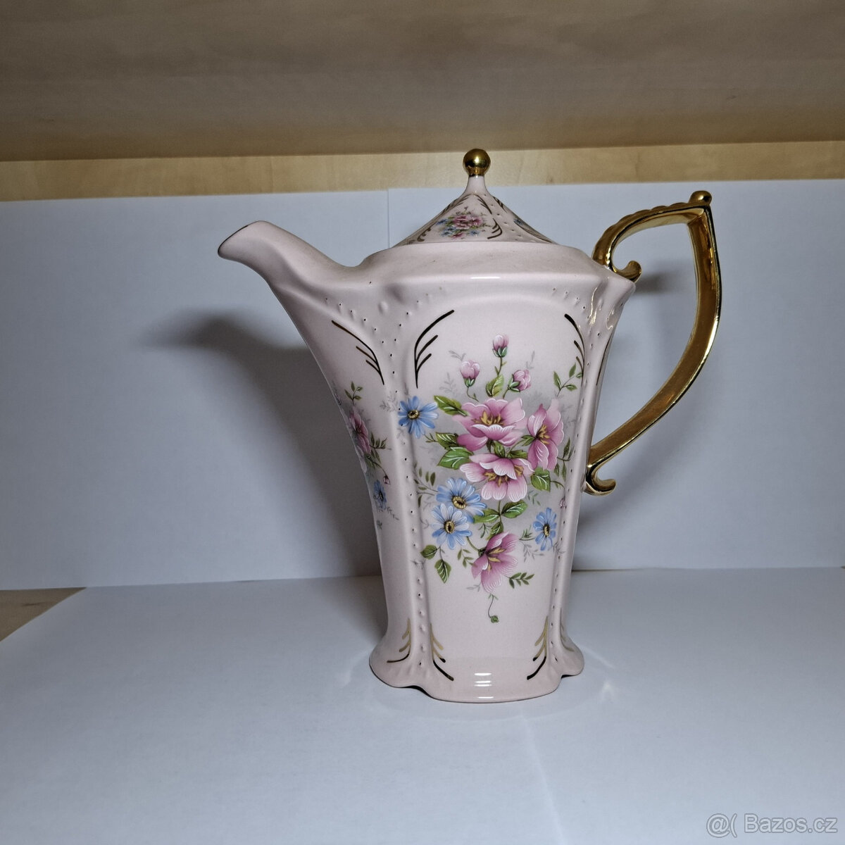 Set - konvice+3x hrnek+cukřenka z růžováho porcelánu - 3