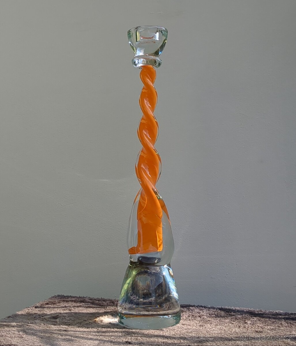 JAROSLAV SVOBODA - oranžový skl. svícen - 40 cm - 3