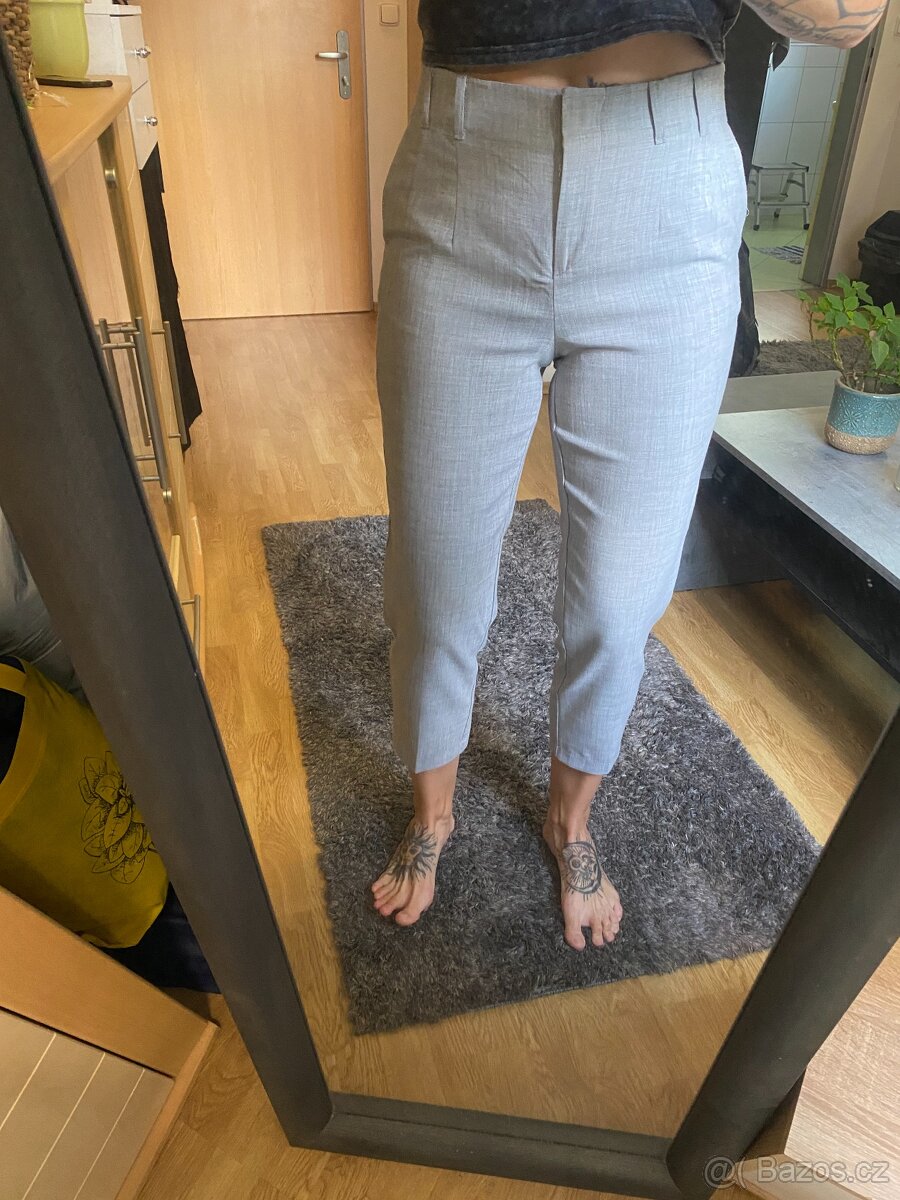 Dámské kalhoty béžové/šedé - 3