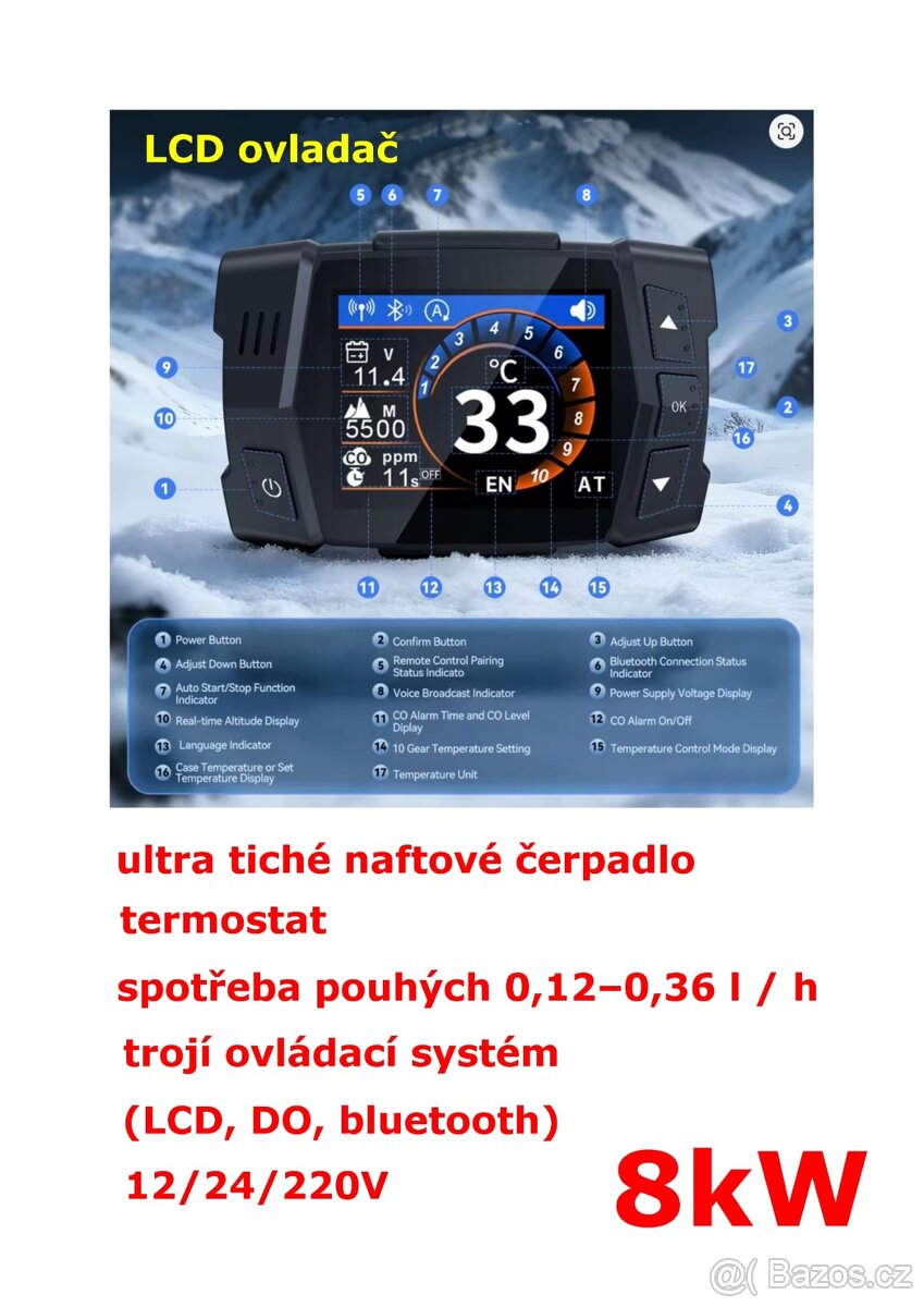Naftové topení 2026 (Webasto) 8kW 12/24/220V, CZ návod - 3
