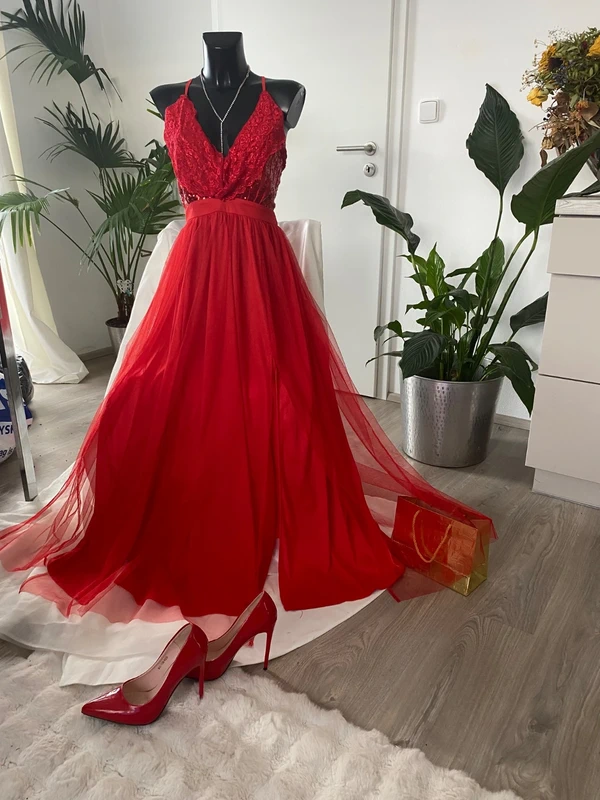 Maturitni dlouhe saty tanecni cervene tylove 38 - 3