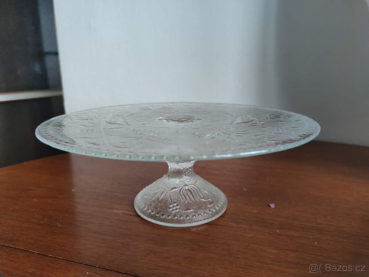 Skleněný podnos na dorty- masivní sklo - 3