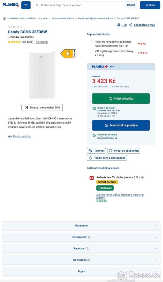 Zánovní lednice s mrazákem zn Candy - 3