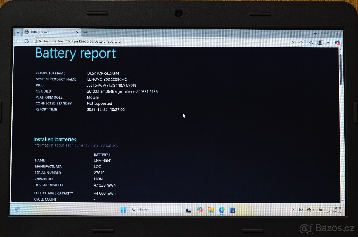 Lenovo ThinkPad Edge E450- TOP stav- 100% baterie - 3