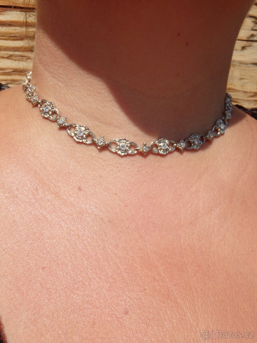 Zlatý diamantový starožitný náhrdelník. - 3