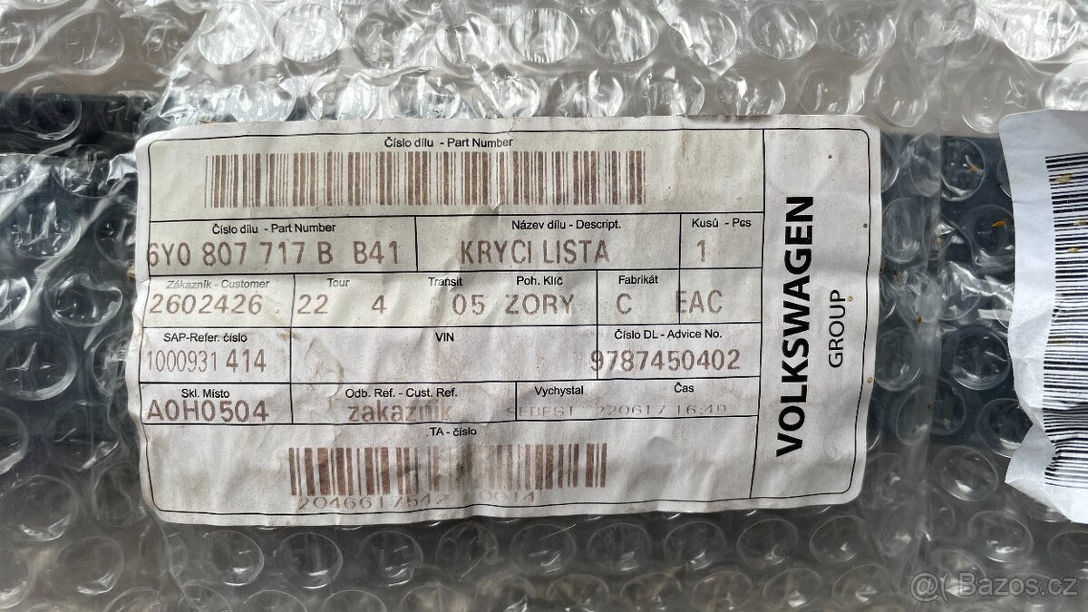 Prodám lišty předního nárazníku Škoda Fabia 1 - 3