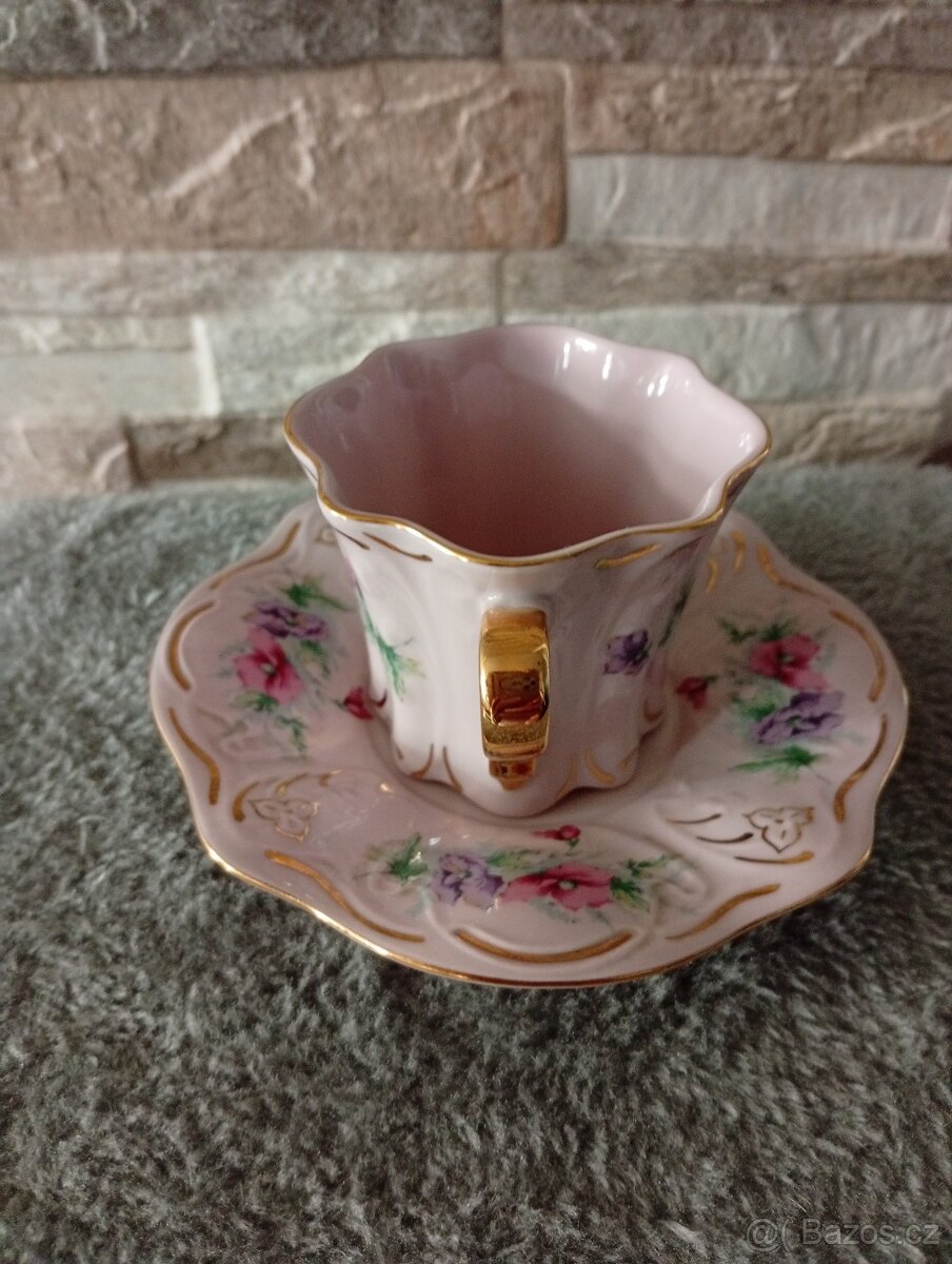 Růžový porcelán, šálek s podšálkem, Chodov - 3