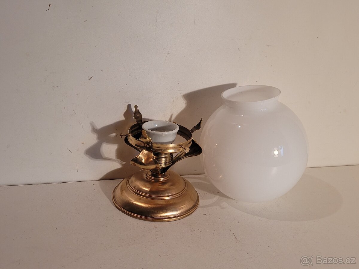 secesní stropnice, lustr, širm bílá opálová koule - 3