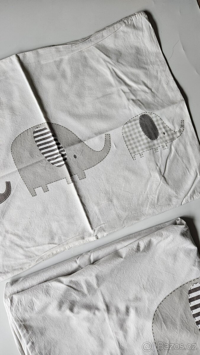 Šedo - bílé dětské povlečení se slony do dětské postýlky - 3