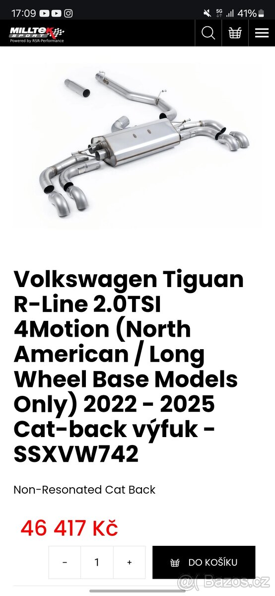 Prodám homologovaný výfuk Milltek pro Tiguan Allspace - 3