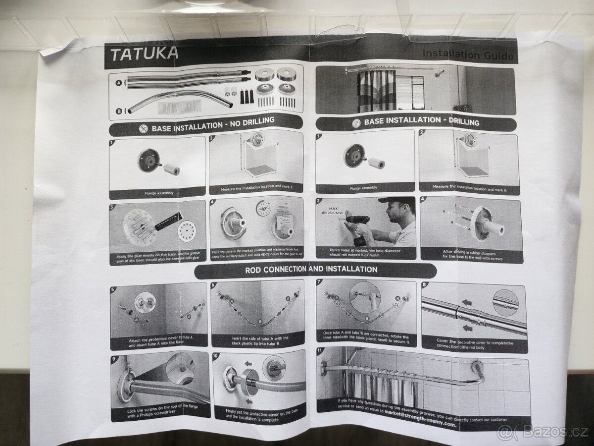Kompletní sada na sprchový závěs(nerez SUS 304) + závěs zdar - 3