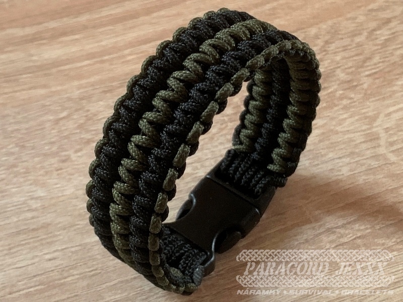 Paracord náramek (19 cm) black - oliv - 3