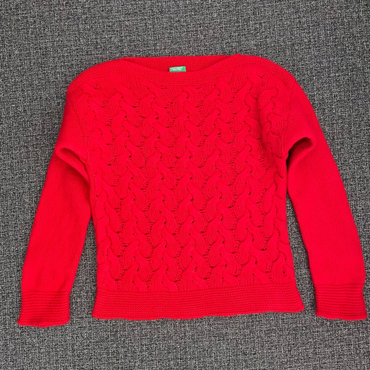 Dámský vlněný červený vánoční svetr United Colors of Benetto - 3