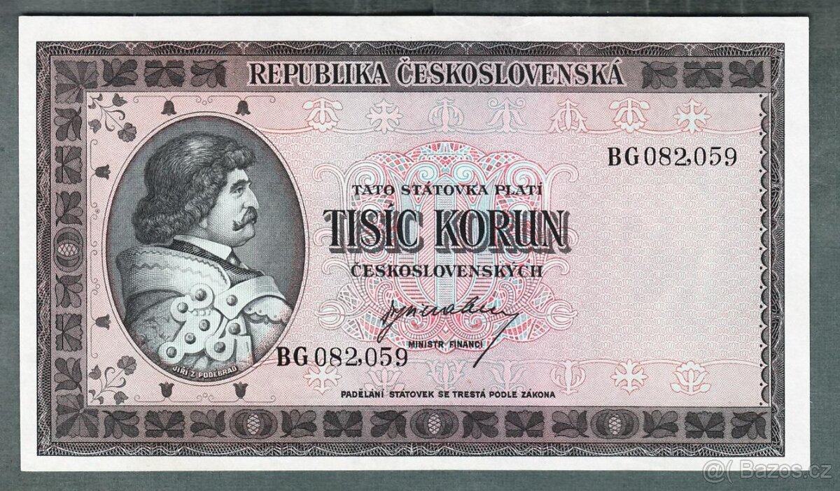 Staré bankovky 1000 kčs 1945 bezvadný stav UNC - 3