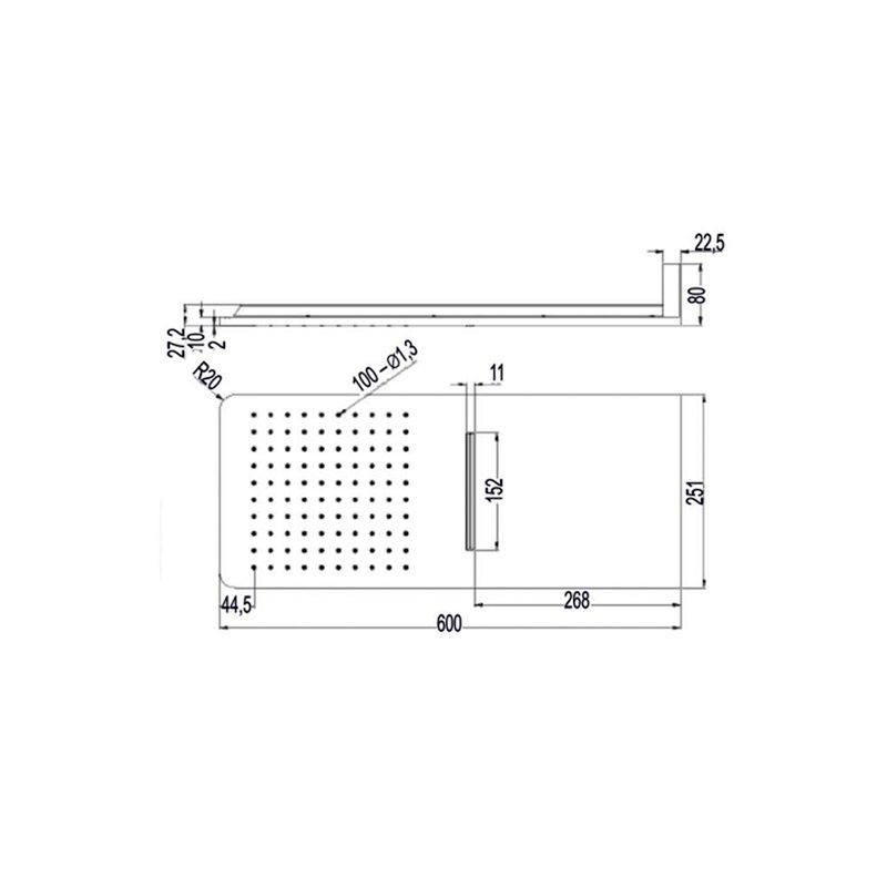 Talířová sprcha horní, s vodopádem, hranatá 600 x 251mm - 3