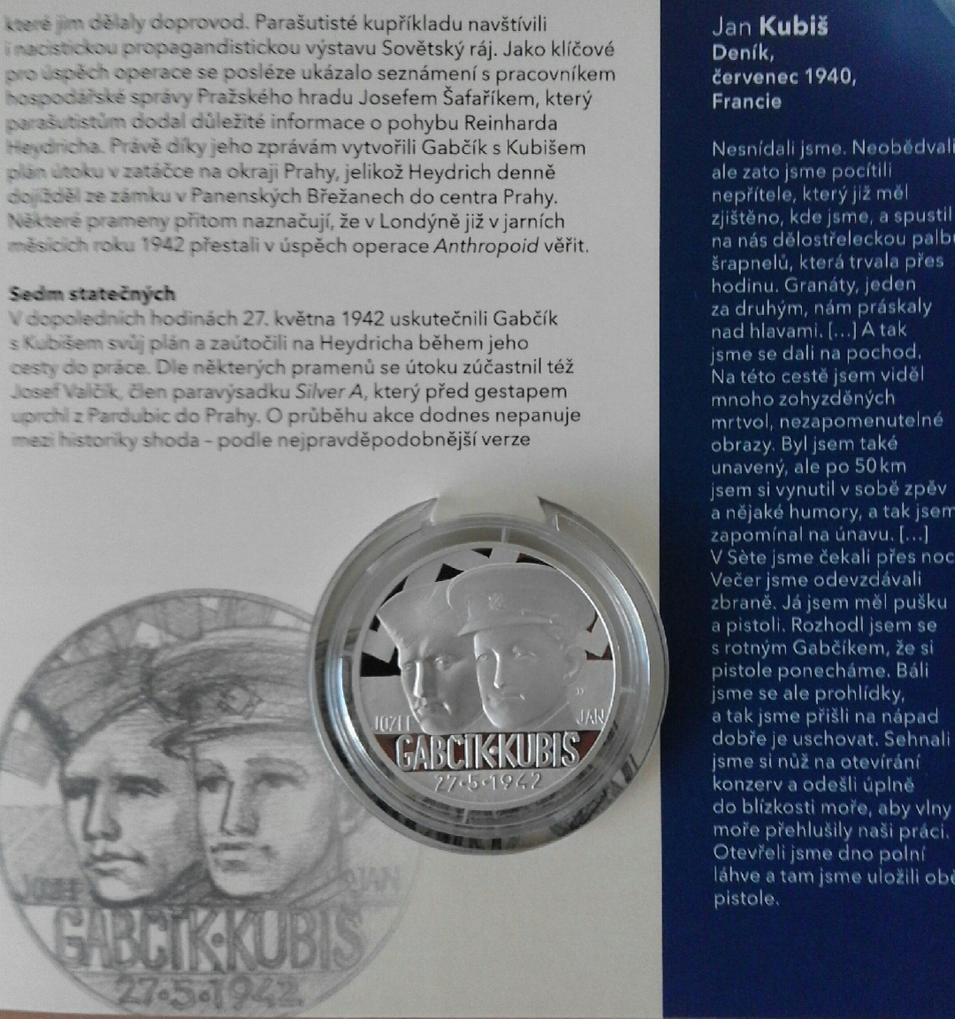 Stříbrná medaile Jozef Gabčík a Jan Kubiš proof - 3