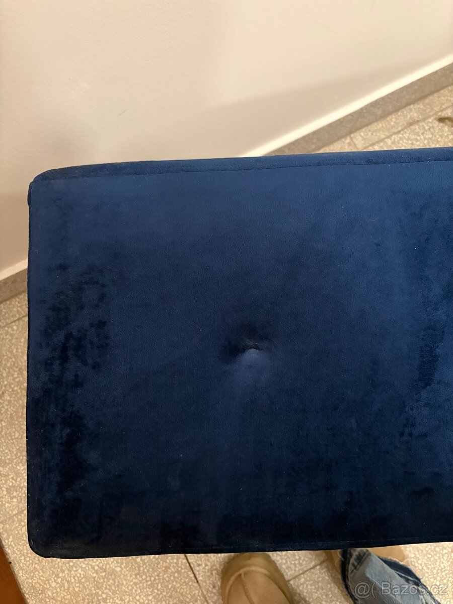 Lavice / taburet – tmavě modrá, sametová - 3