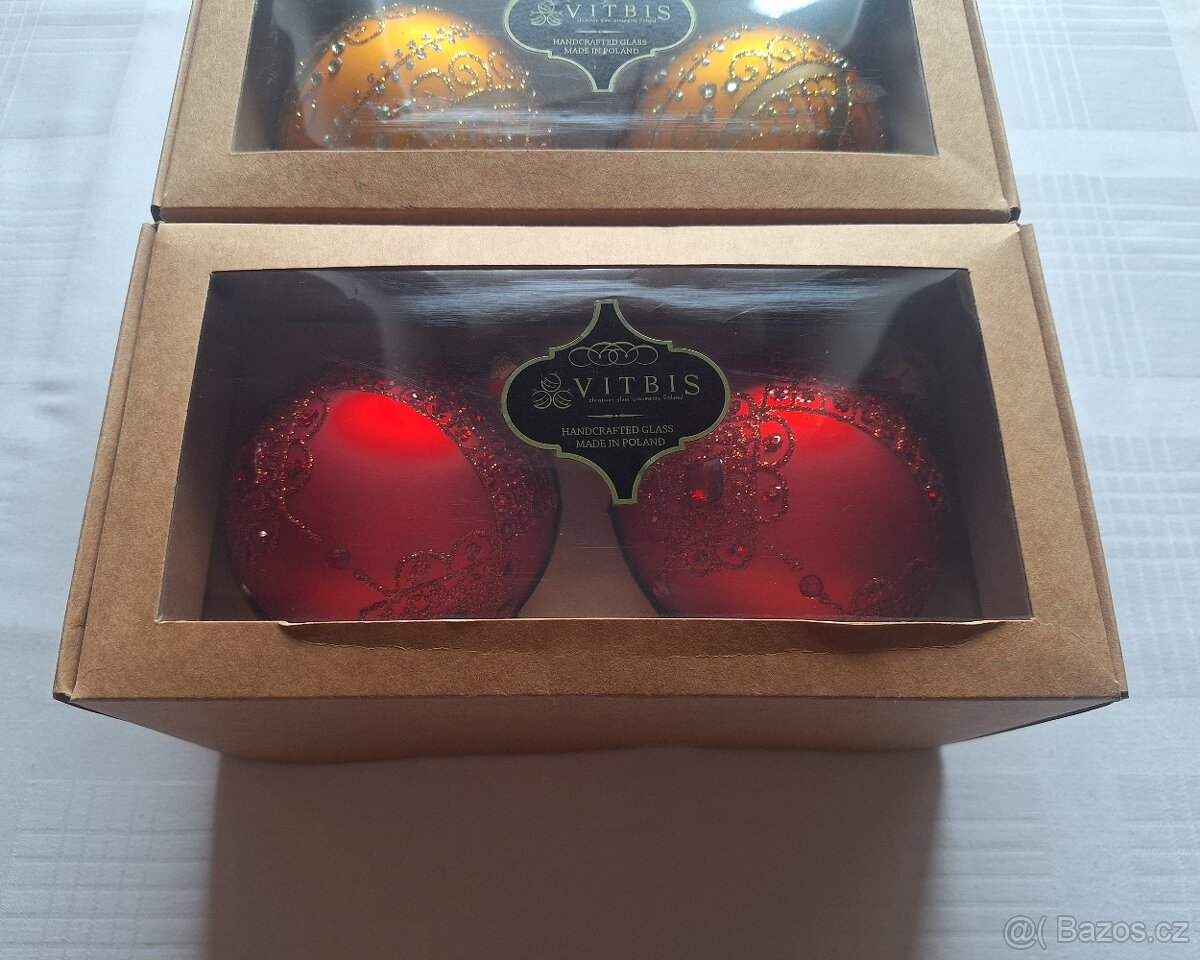 Zlaté a červené vánoční baňky VITBIS 4ks - 3