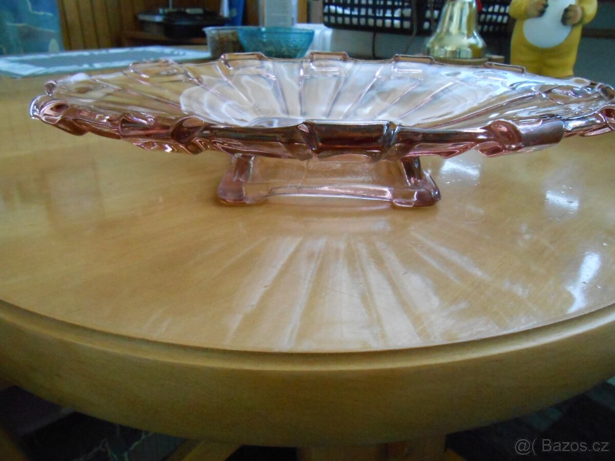 Stará skleněná mísa - růžové sklo 34cmx26cm - bez oťuků - 3