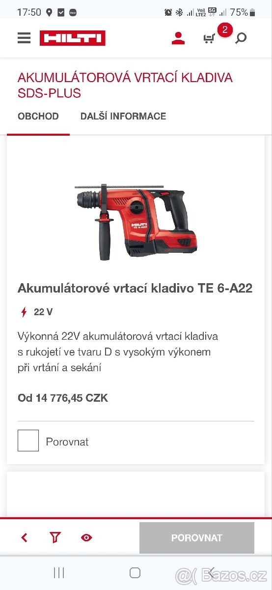Hilti AKUMULÁTOROVÉ VRTACÍ KLADIVO TE 6-A22 - 3
