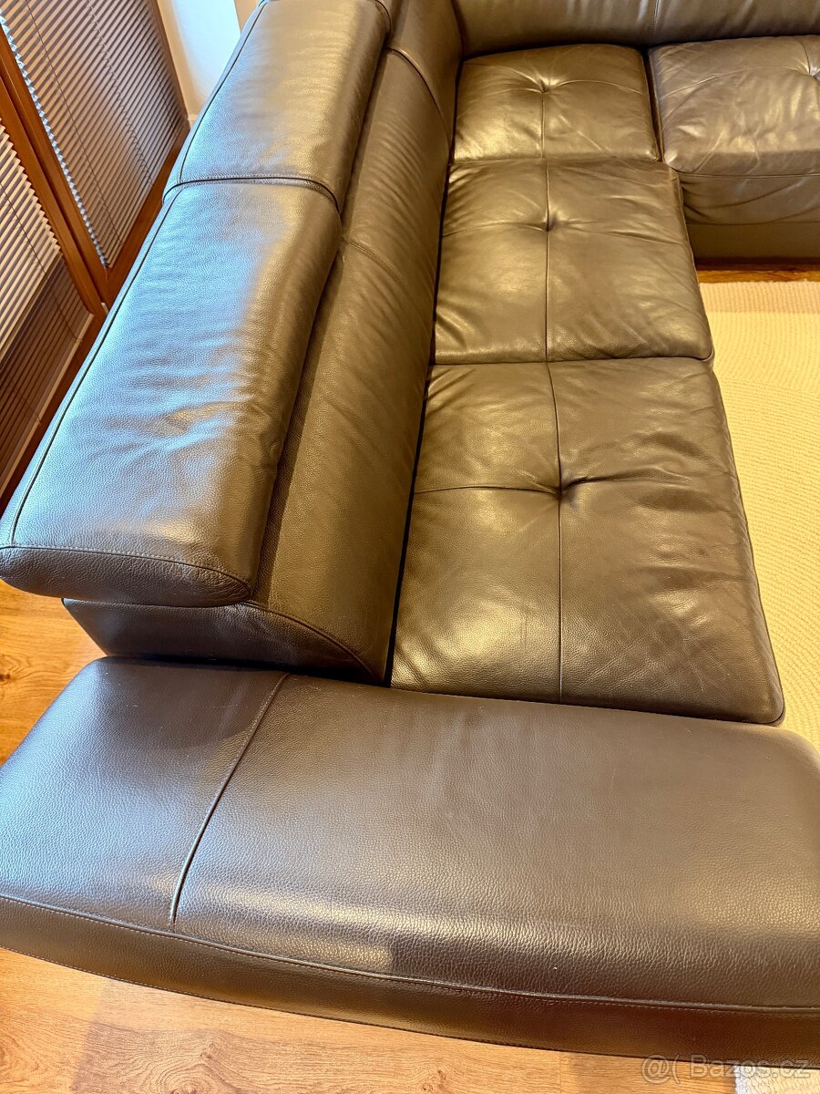 Kožená hnědá sedací souprava DeFo - 3