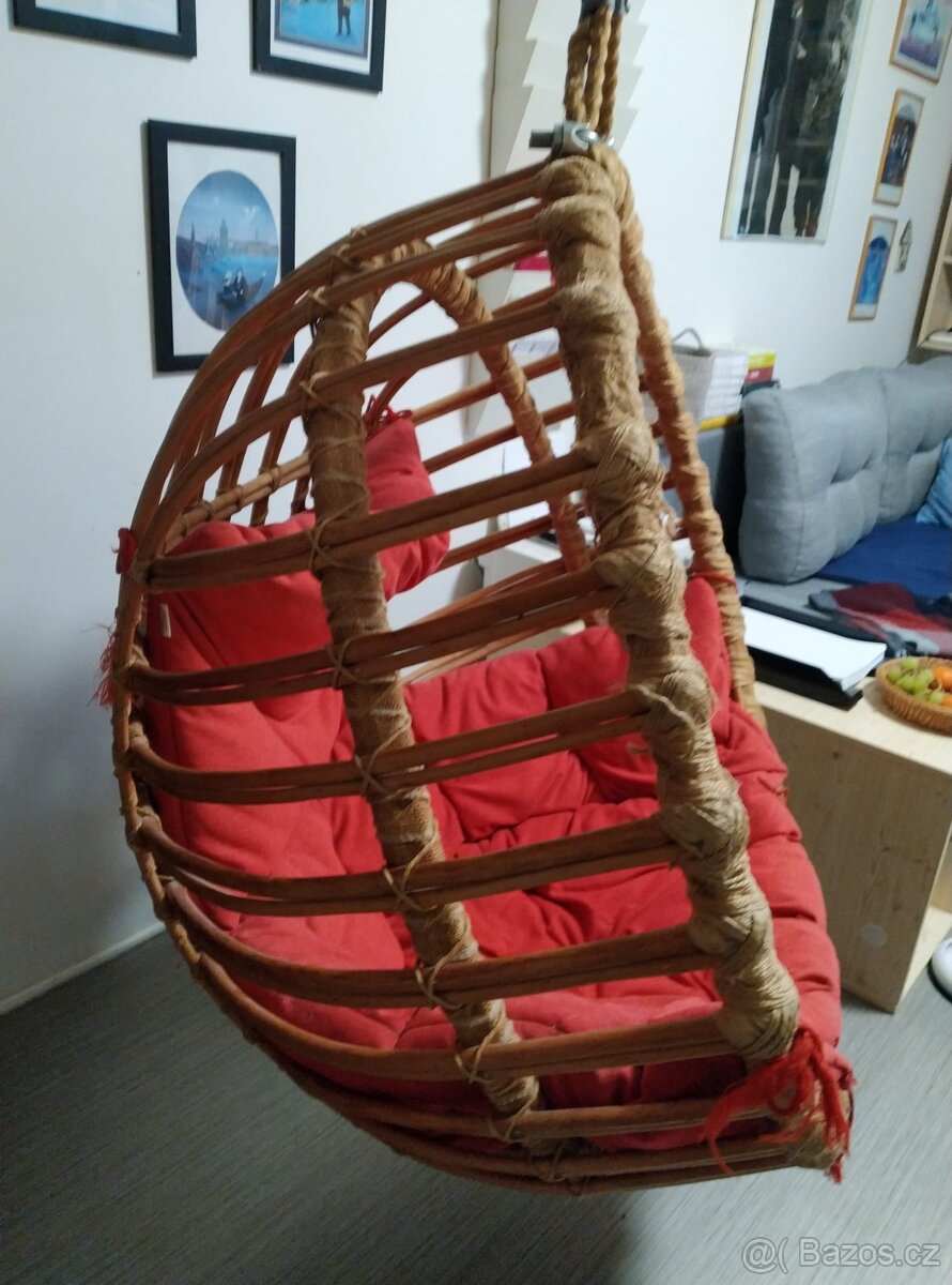 Ratanové závěsné houpací křeslo - kulaté - 3