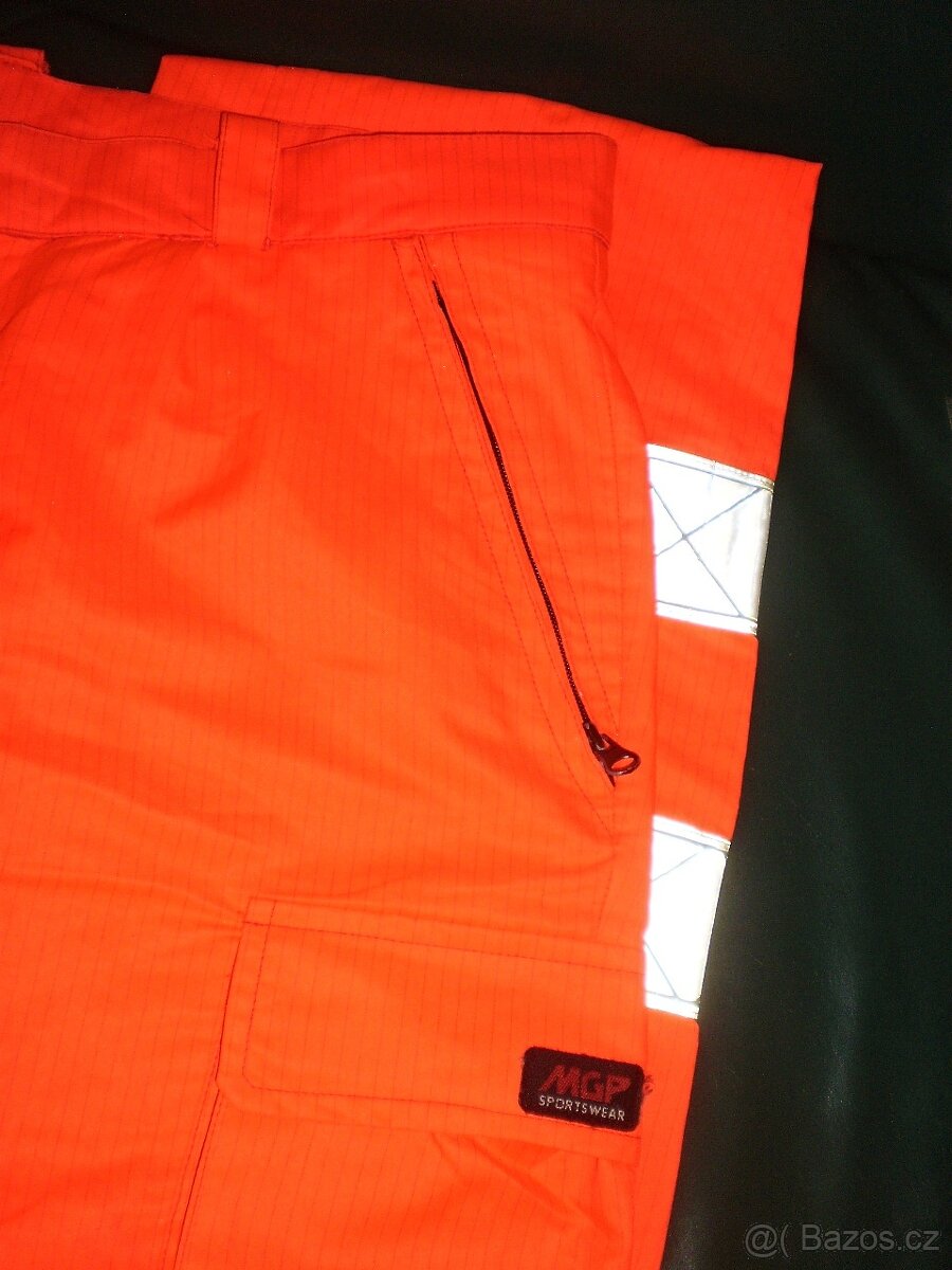 Cargo kalhoty oranžové s reflexními pásky - 3