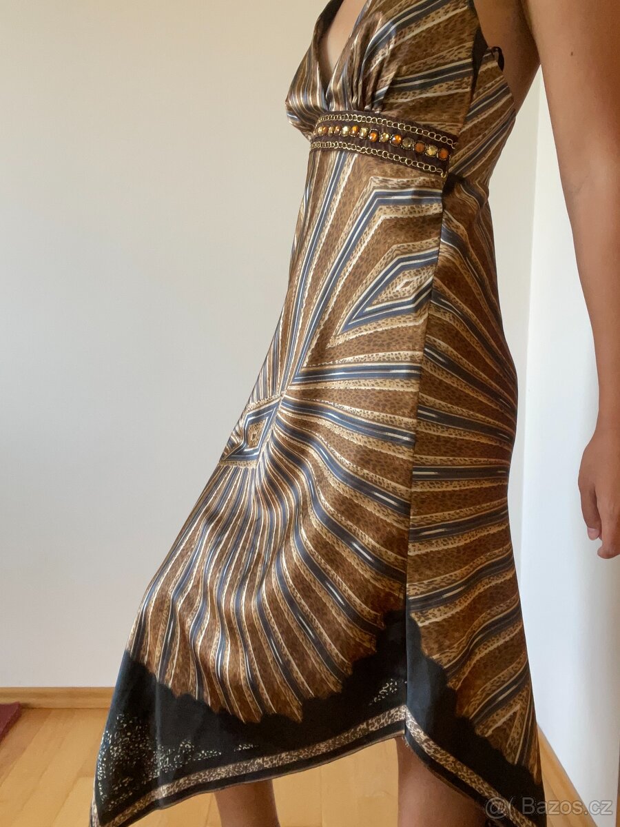 Elegantní hnědé vzorované šaty - nastavitelná délka (S/M) - 3