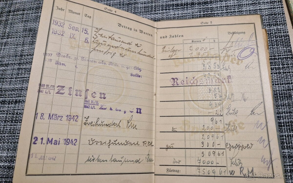 Vkladní knížka Sudety r. 1932 - 1945 - 3