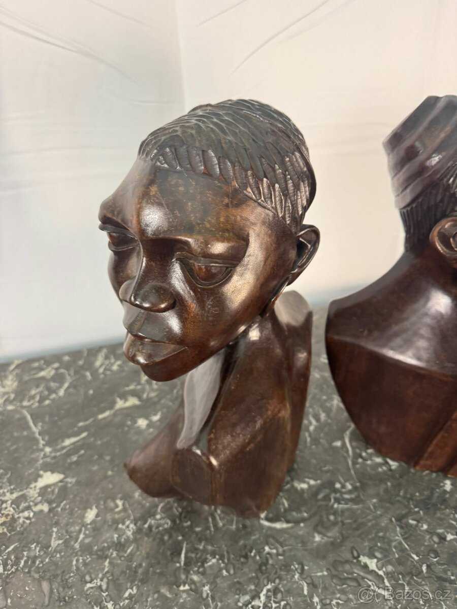 Párový set afrických dřevěných bust (602001) - 3
