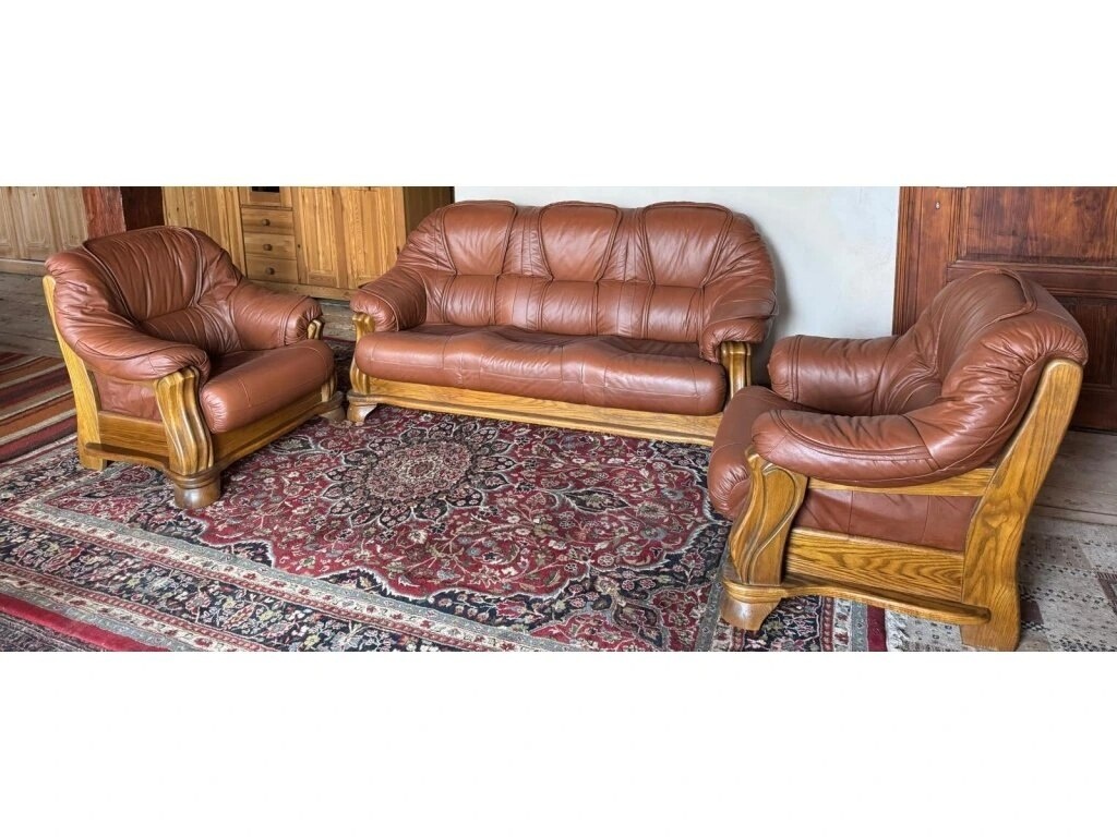 Dubová rustikální kožená souprava 3+1+1, 3791 - 3