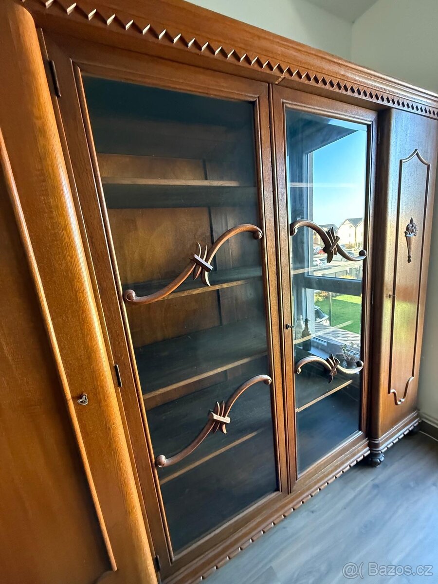 Starožitná sestava - knihovna, psací stůl a židle - 3