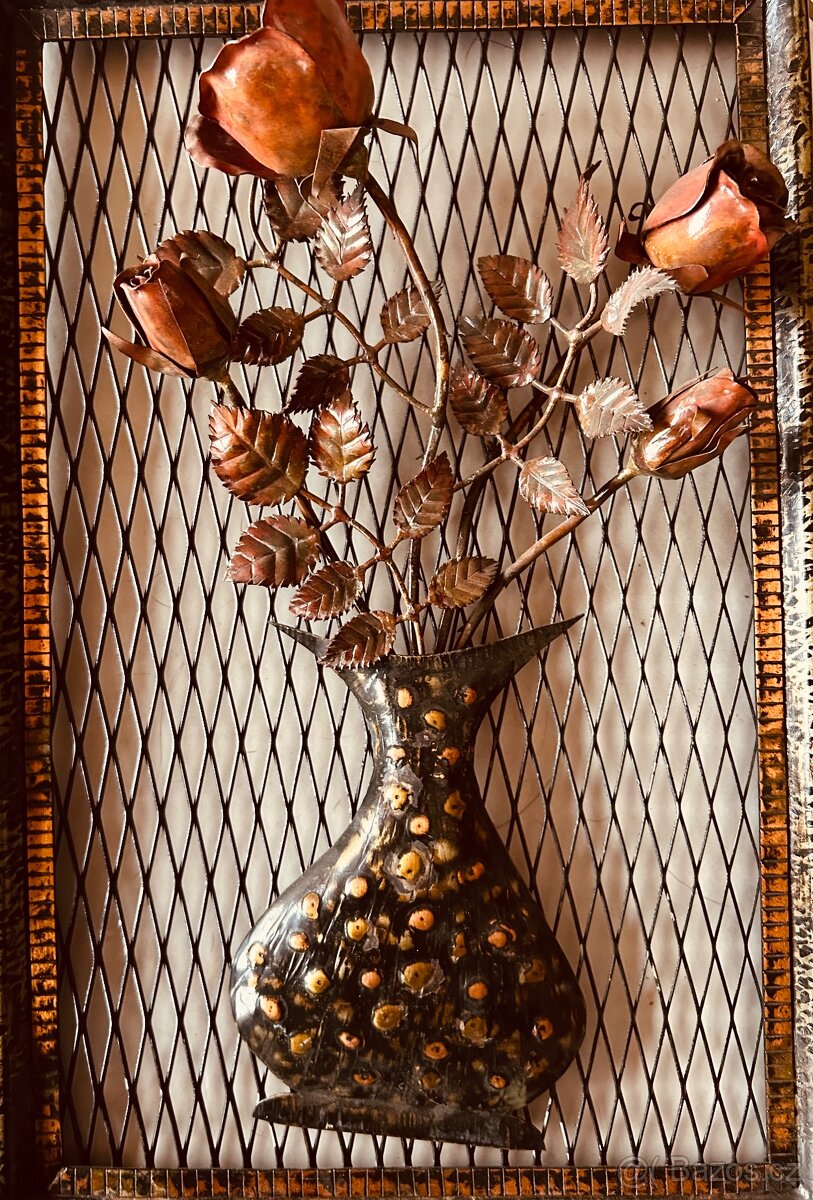 Kovový obraz -růže - 3