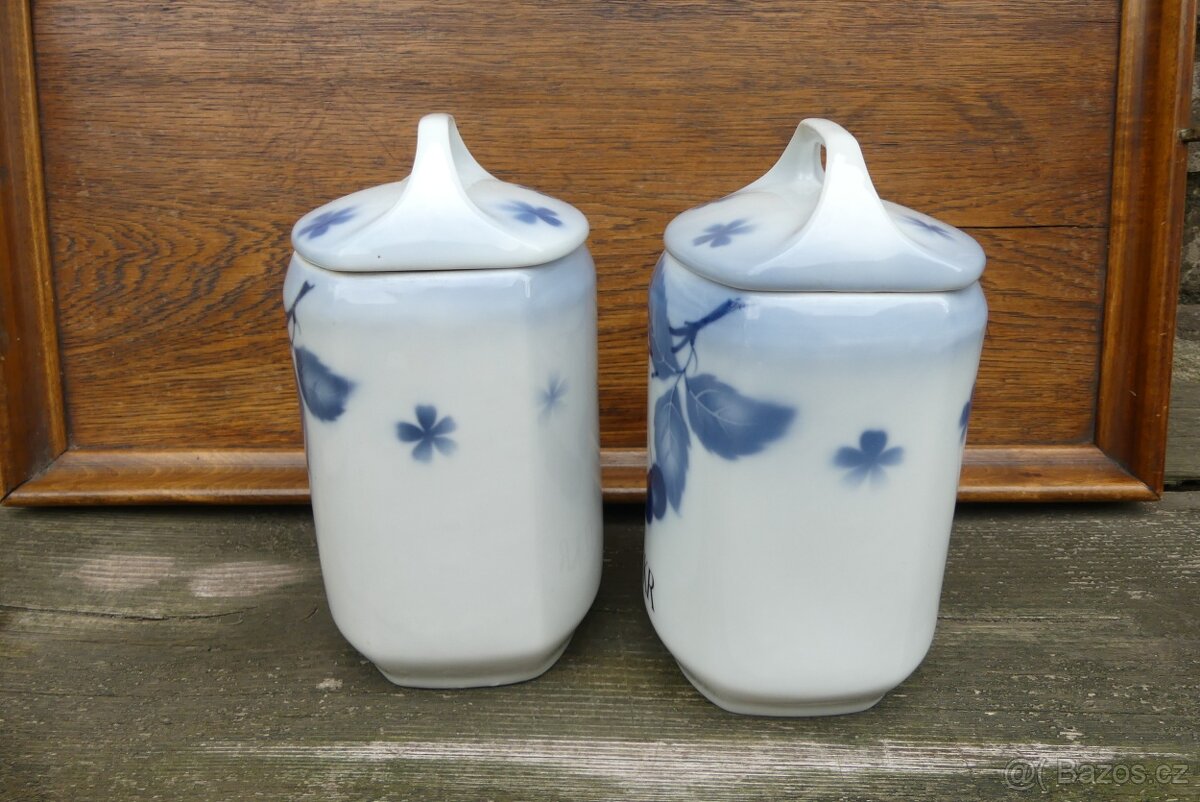Porcelánové dózy Káva a Cukr, modré třešně Teplice - 3