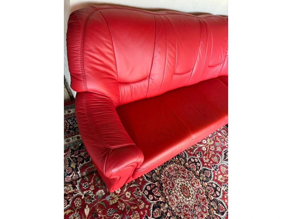 Rohová rozkládací kožená červená sedačka,4670 - 3
