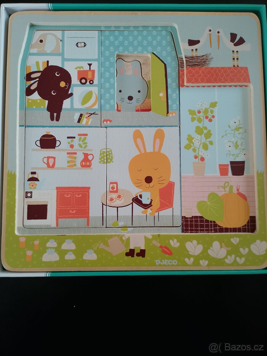 Puzzle Djeco - Zajíci - 3 vrstvy, dřevěné - 3