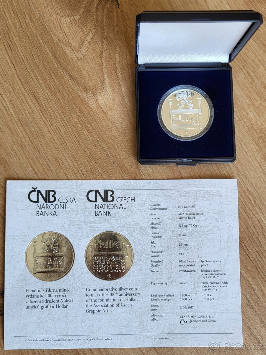 Stříbrná mince ČNB Sdružení Hollar Proof r.2017 - 3