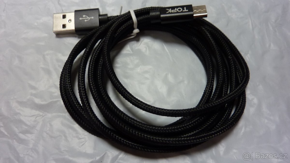 USB kabel TOPK typ C kabel nový 1,8m kvalitní - černý - 3