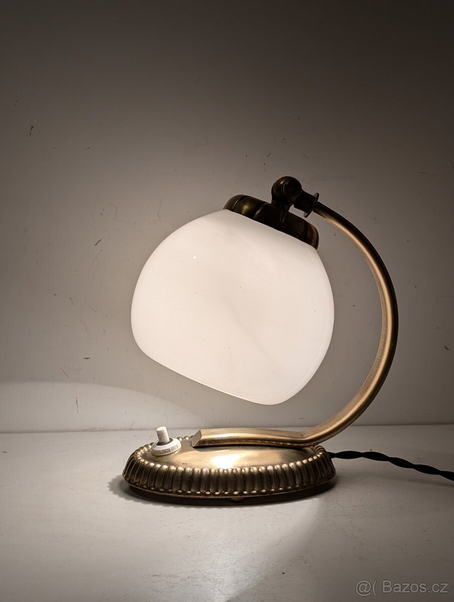 pěkná stará mosazná lampa, lampička, bílé stínidlo - 3