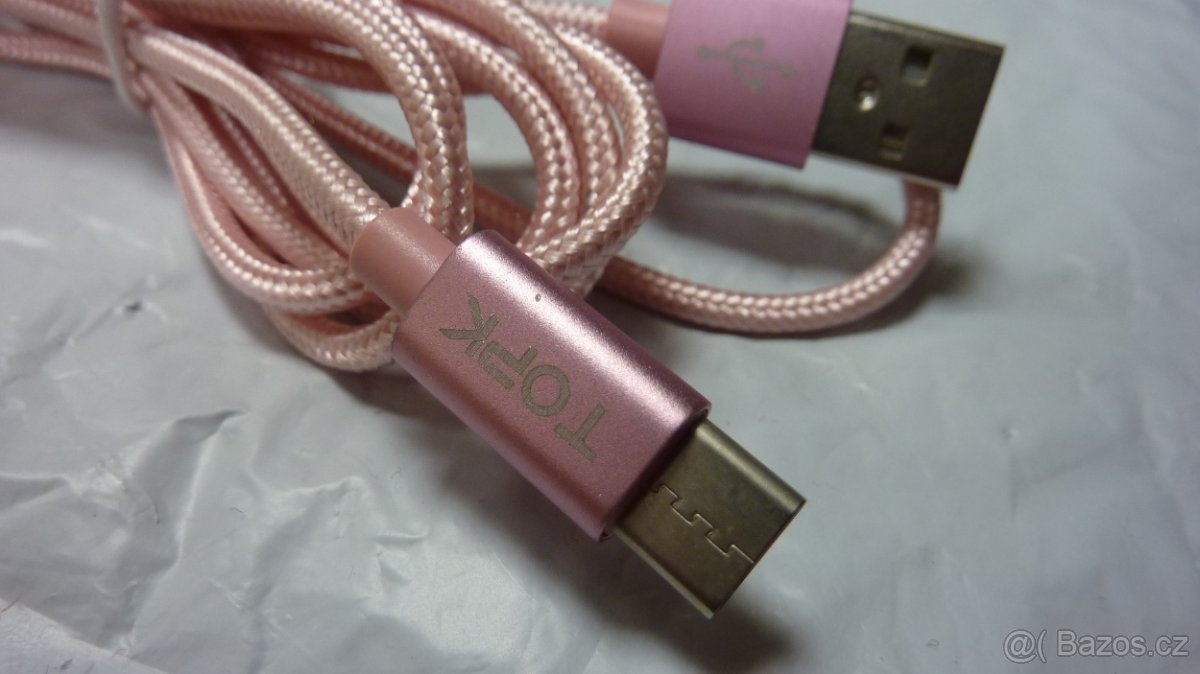 USB kabel zn TOPK typ C nový 1,8m kvalitní a odolný-růžový - 3