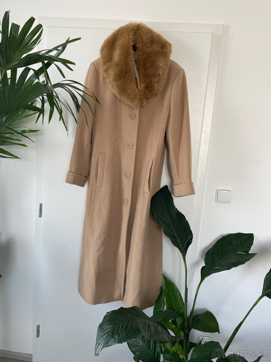 Kasmirovy vlneny kabat bezovy hnedy dlouhy 38 - 3