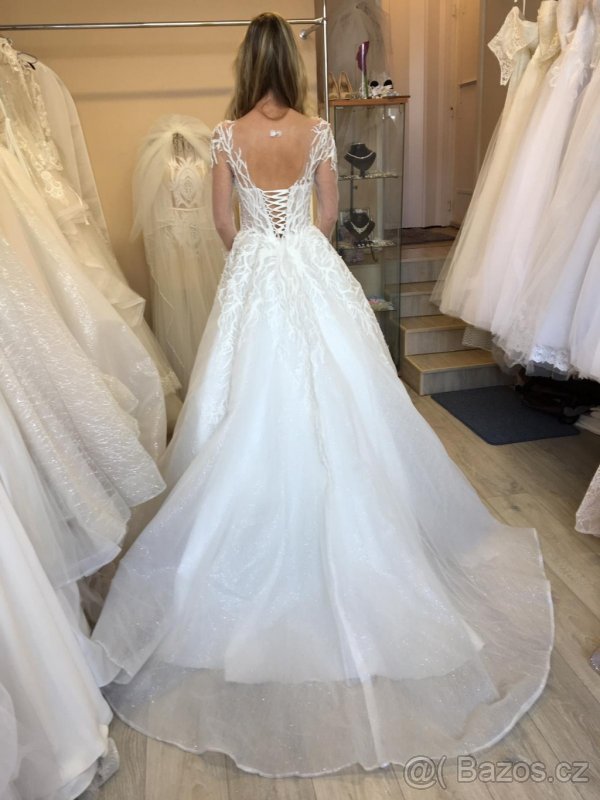 Svatební šaty s rukávem vel. 32-36. - 3
