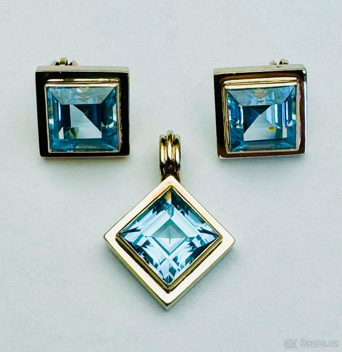 14K ZLATÉ NÁUŠNICE A PŘÍVĚSEK S AQUAMARINEM - VELMI KVALITNÍ - 3