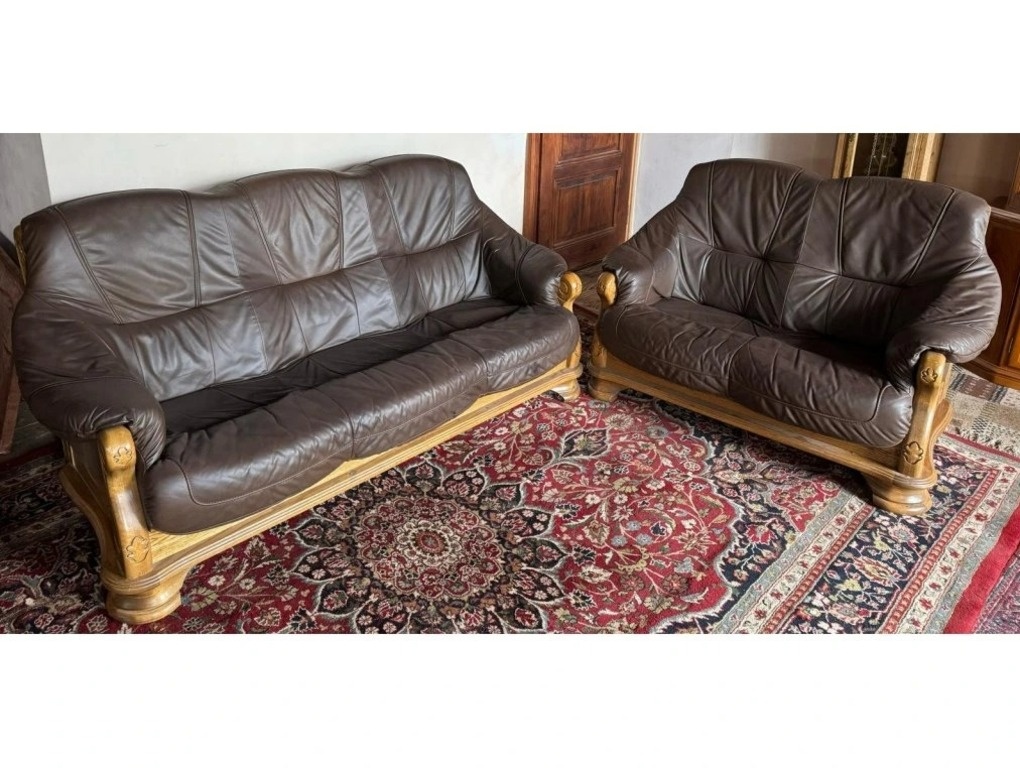 Dubová rustikální kožená sedačka, 3788 - 3