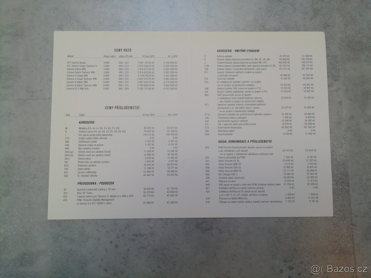 Porsche Bulletin 2001, ceník - CZ - doprava v ceně - 3