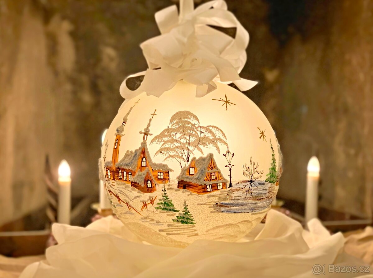Vánoční Lampa (Dekorace, Dárek) Malovaná Zimní vesnička - 3