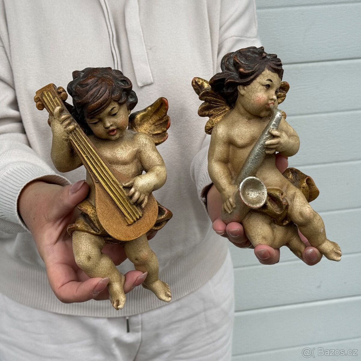 2x socha dřevěný anděl polychromie zlaceno 3 900 Kč - 3