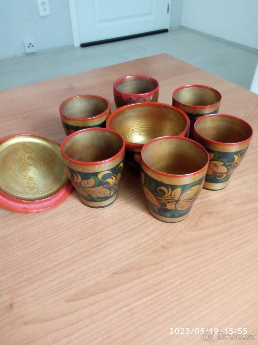 Dřevěná,ručně malovaná sada na kávu, čaj - 3